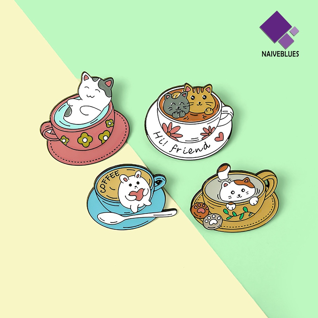 &lt; Naiveblues &gt; Kartun Kucing Cangkir Kopi Bros Tas Topi Enamel Cat Pin Lencana Hadiah