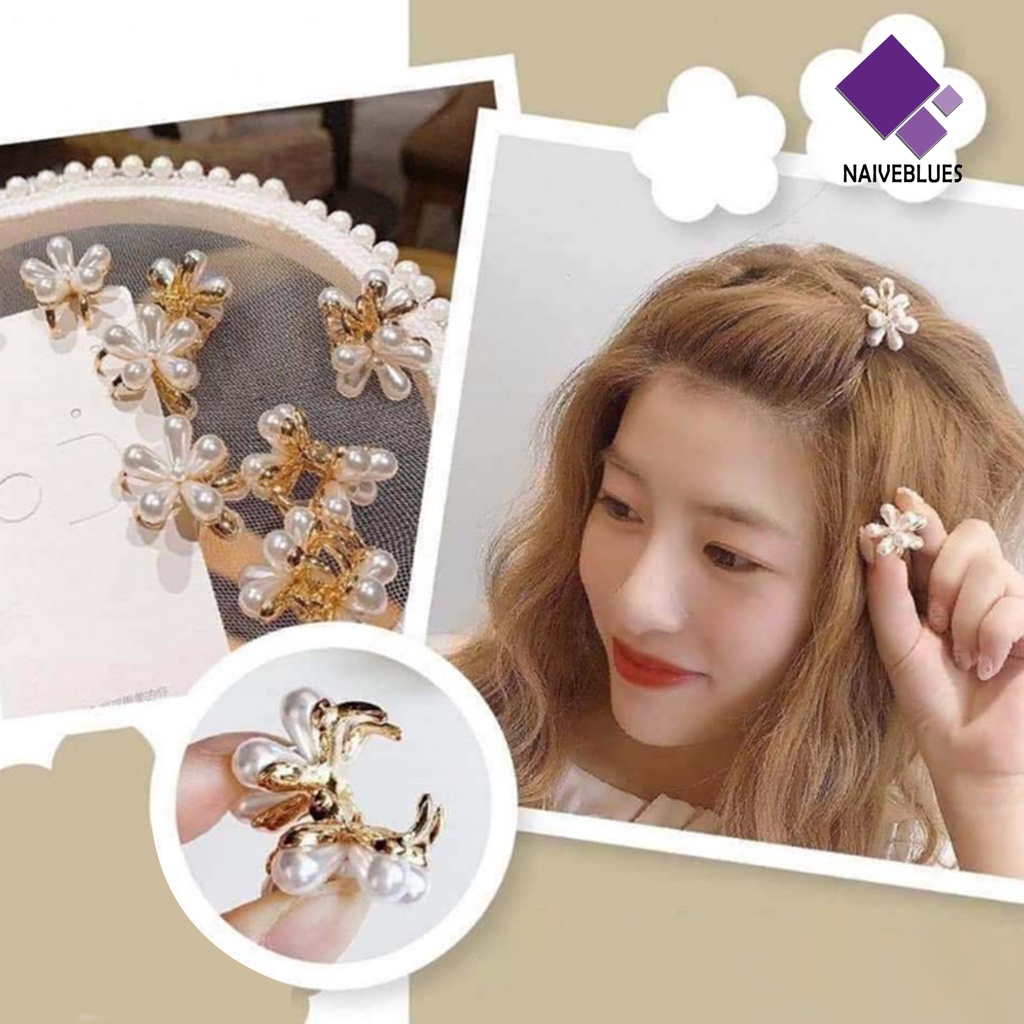 &lt; Naiveblues &gt; Retro Manis Mutiara Imitasi Bunga Mini Wanita Klip Jepit Rambut Headpiece