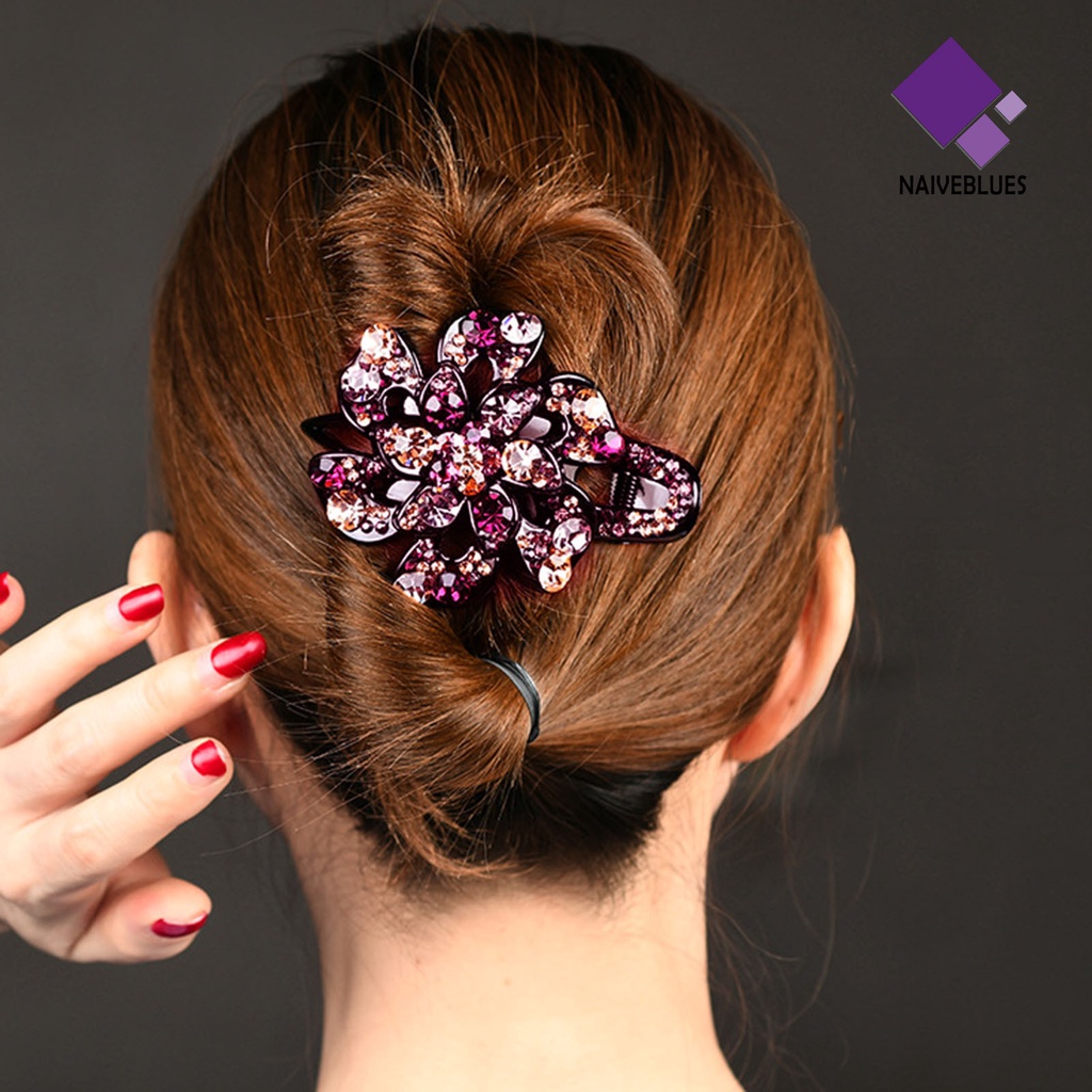 &lt; Naiveblues &gt; Anti-slip Gigi Indah Wanita Klip Rambut Akrilik Berlian Imitasi Elegan Bunga Jepit Rambut Aksesoris Rambut
