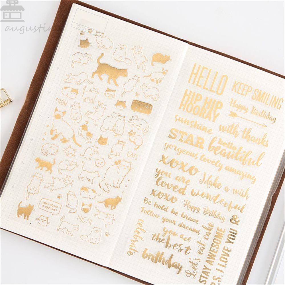 Agustina Bronzing Gold Stiker Huruf Kartun Scrapbooking Akun Tangan Kucing Alat Tulis Stiker