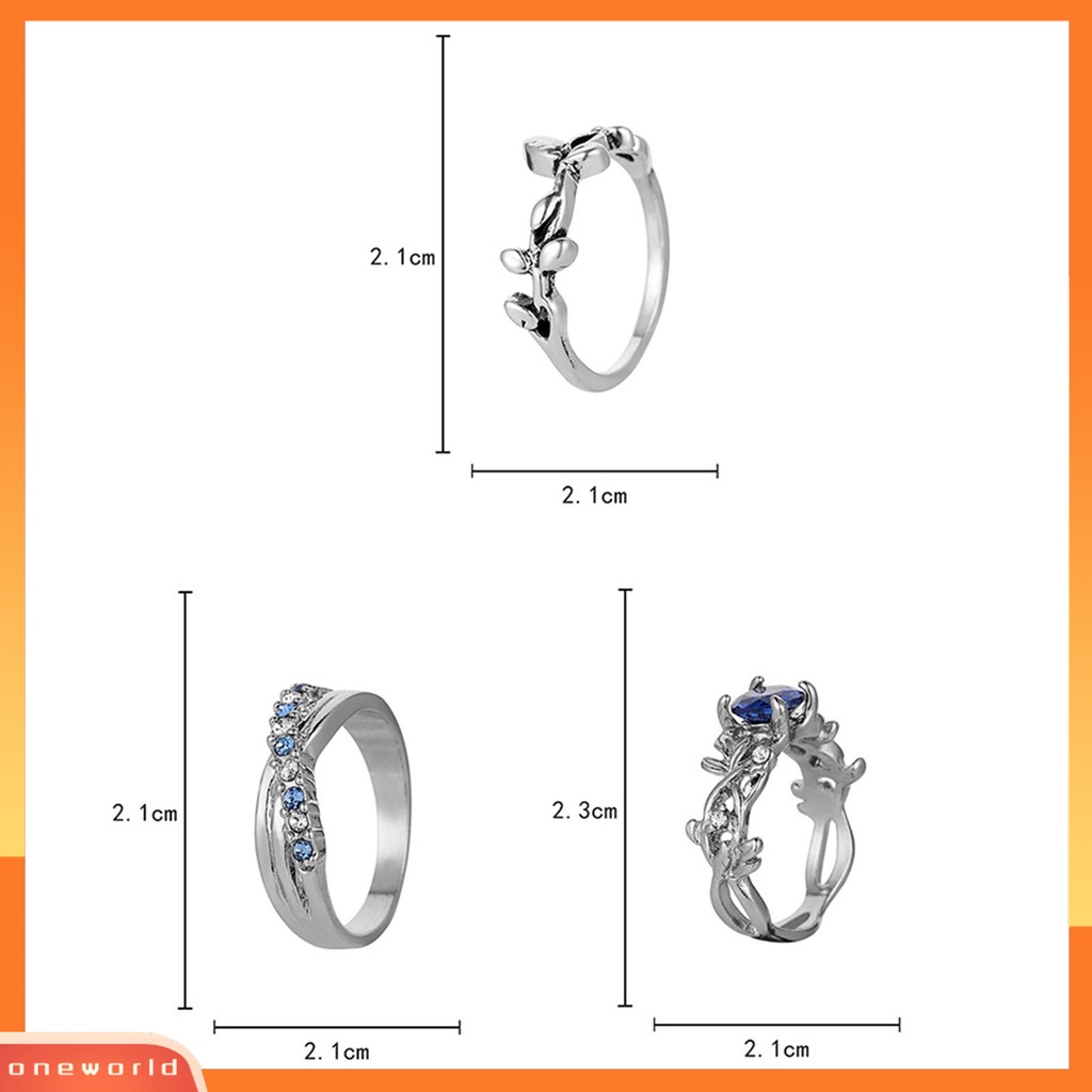 [EONE] 3pcs Wanita Cincin Bunga Perhiasan Permata Imitasi Bersinar Stackable Knuckle Rings Untuk Pesta Perjamuan Prom