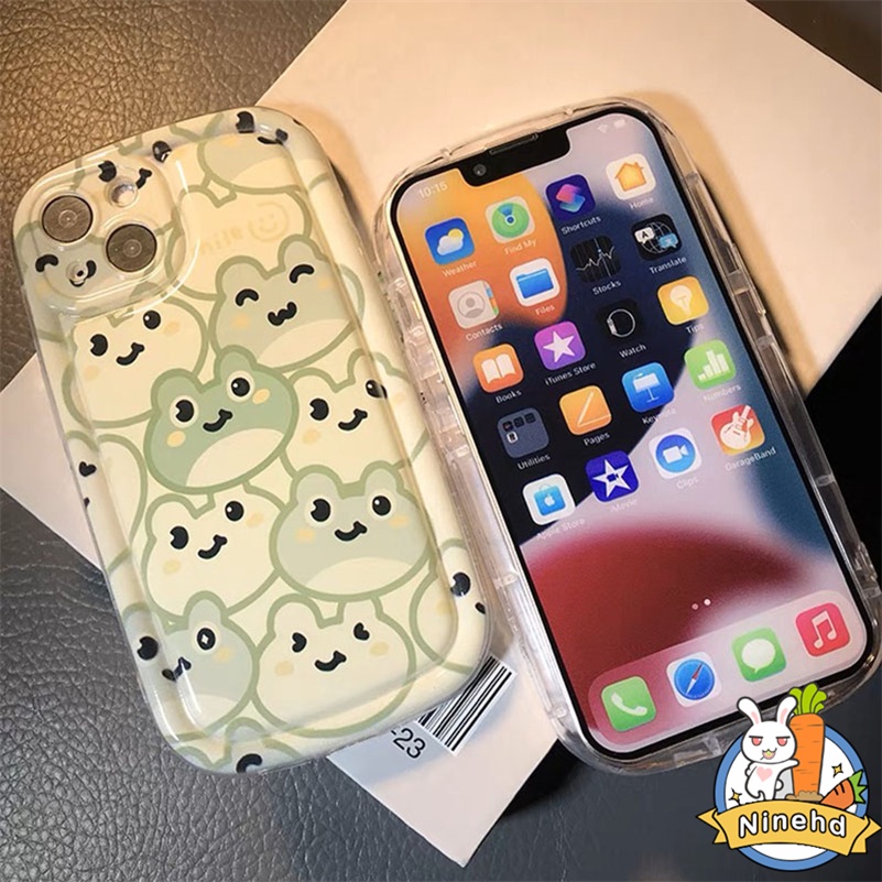 IPHONE Casing Kompatibel Untuk Iphone14 13 12 11 Pro Max X Xr Xs Max8 7 6 6s Plus SE Pasangan Casing Ponsel Kepala Kodok Kecil Yang Lucu Tahan Goresan Shockproof Air Cushion Lens Protector Cover