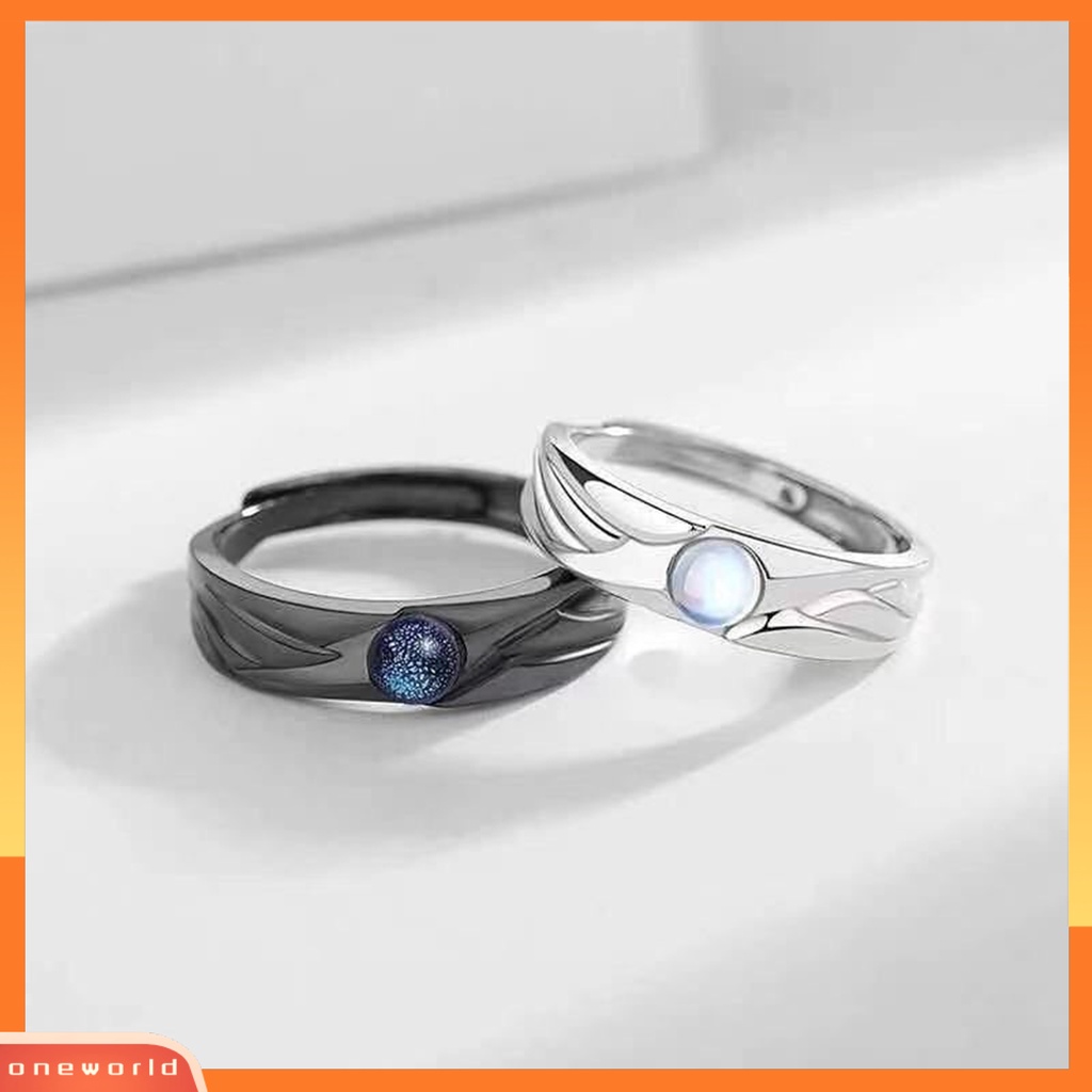 [EONE] Cincin Couple Vintage Glazed Black White Faux Moonstone Desain Pembukaan Yang Dapat Disesuaikan Hadiah Hias Tren Siswa Terbuka Cincin Perhiasan Pakaian Sehari-Hari