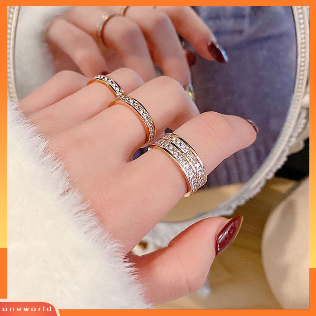 [EONE] Wanita Cincin Berlian Imitasi Gaya Pasangan Geometris Temperamen Kepribadian Menghias Berdandan Elegan Wanita Dapat Ditumpuk Cincin Perhiasan Aksesori