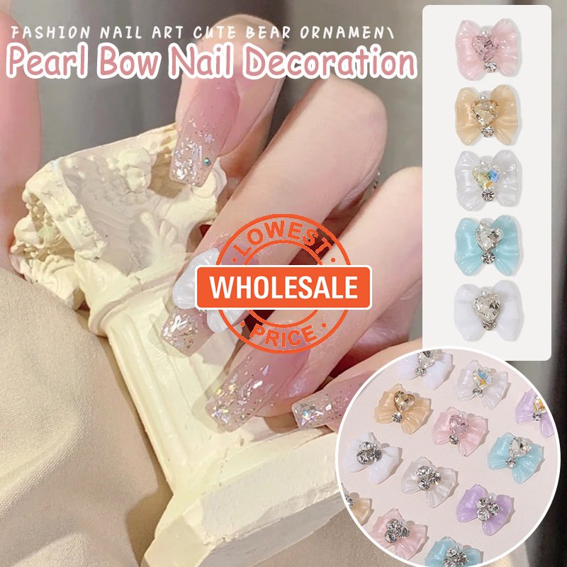 [Harga Grosir] Resin Jantung Busur Kristal Kuku Art Charms Nail Art 3D Hias Berlian Imitasi Untuk Tips Kuku Manicure UV Gel Polish Decor DIY Aksesoris Hiasan Kuku Glitter Stone