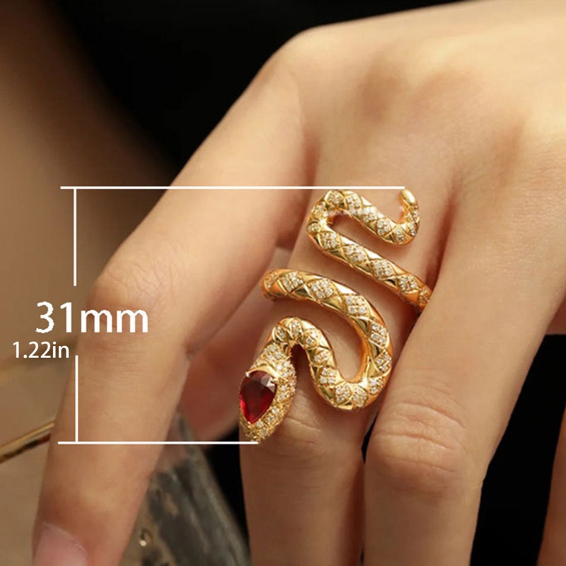 Kepribadian Merah CZ Ular Cincin Untuk Wanita Mewah Warna Emas Sparkling Paved Kristal Cubic Zirconia Fashion Pernikahan Perhiasan