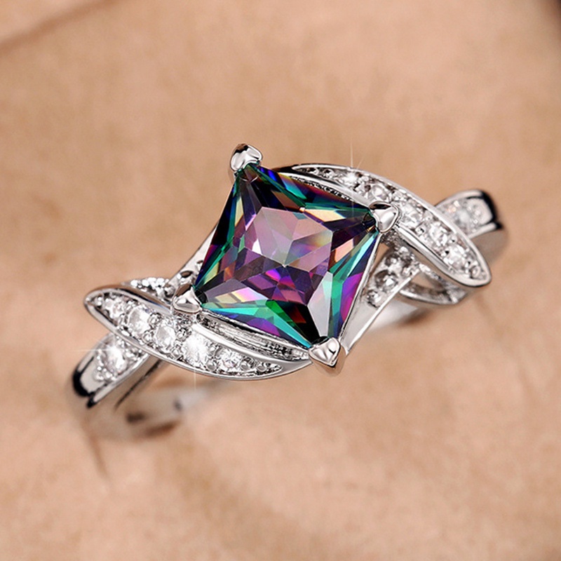 Mewah Putri Persegi CZ Cincin Untuk Wanita Briliant Warna-Warni Cubic Zirconia Pernikahan Cincin Pesta Anniversary Chic Perhiasan