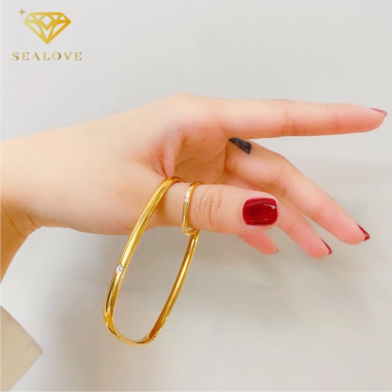 Gelang Titanium Wanita Anti Karat Persegi Satu Berlian Emas 18K Simpel Mewah Bangle Fashion Korea Style Aksesoris Perhiasan COD