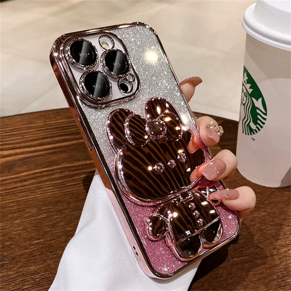 Case holder Cermin Stereoskopik 3D iphone 14 pro max plus case iphone 12 13 pro max 11 pro max case Kamera Perlindungan Lensa Mewah Kedip TPU shockproof soft back cover