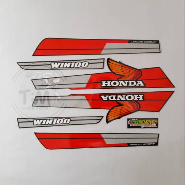 Striping list body Honda WIN 100 Silver-Merah list stiker honda win 100 custom