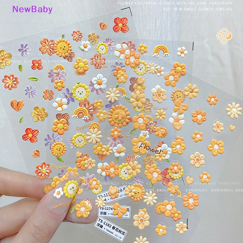 Newbaby Nail Art Stiker Decals Hitam Bunga Liar Floral Fern Rose Sunflower Decals ID