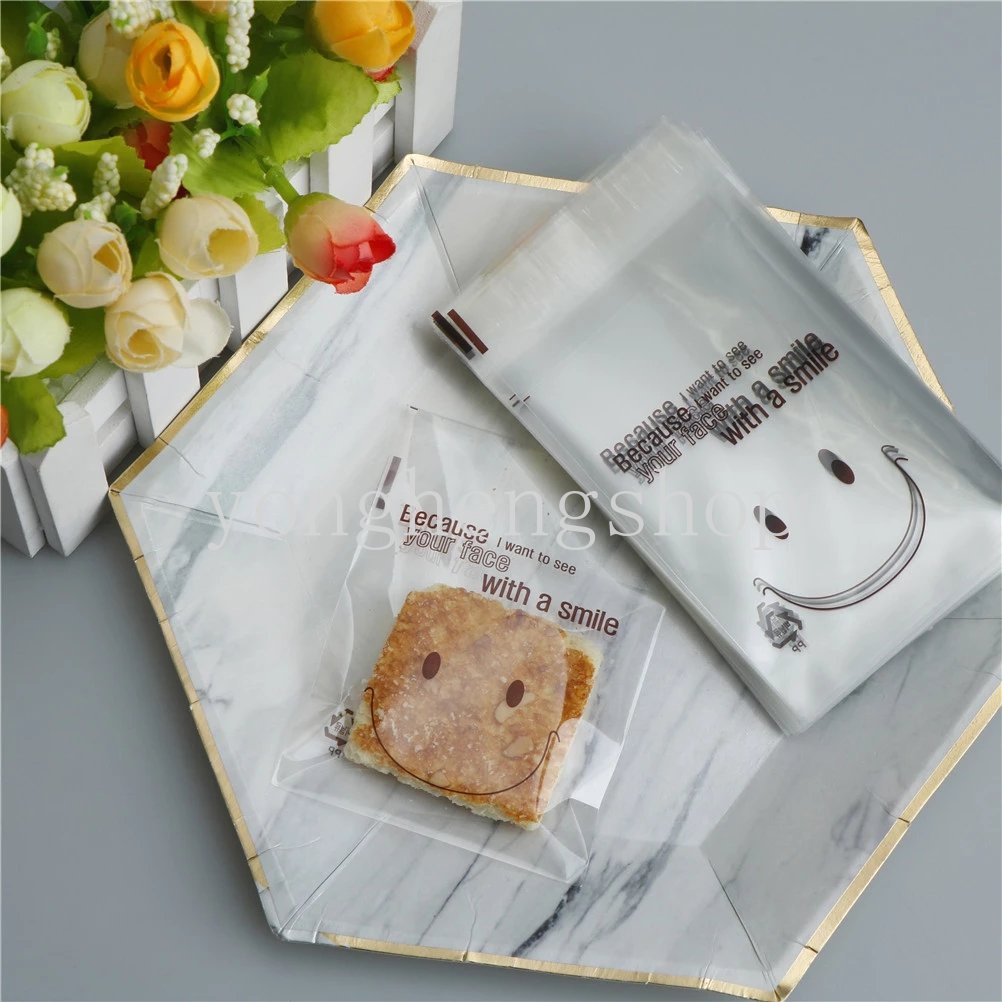 100 Pcs/set Smiley Face Permen Cookie Bags Frosted Self-adhesive Mooncake Biskuit Roti Kemasan Tas Pesta Hadiah Tas Dapur DIY Baking Packing