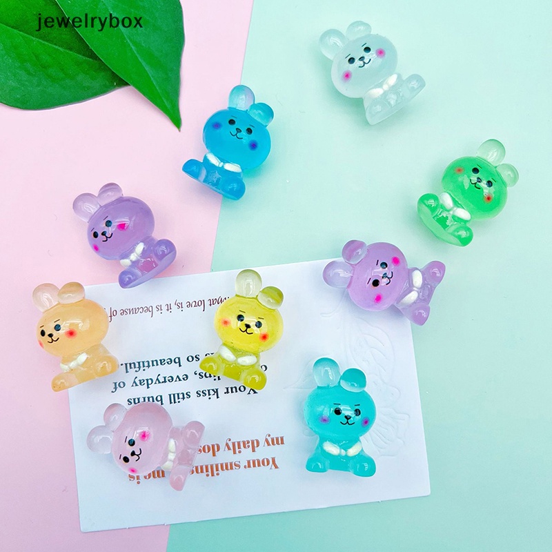 [jewelrybox] 2pcs Ornamen Kelinci Resin Mini Bercahaya Kelinci Lucu Dekorasi Taman Mobil Butik