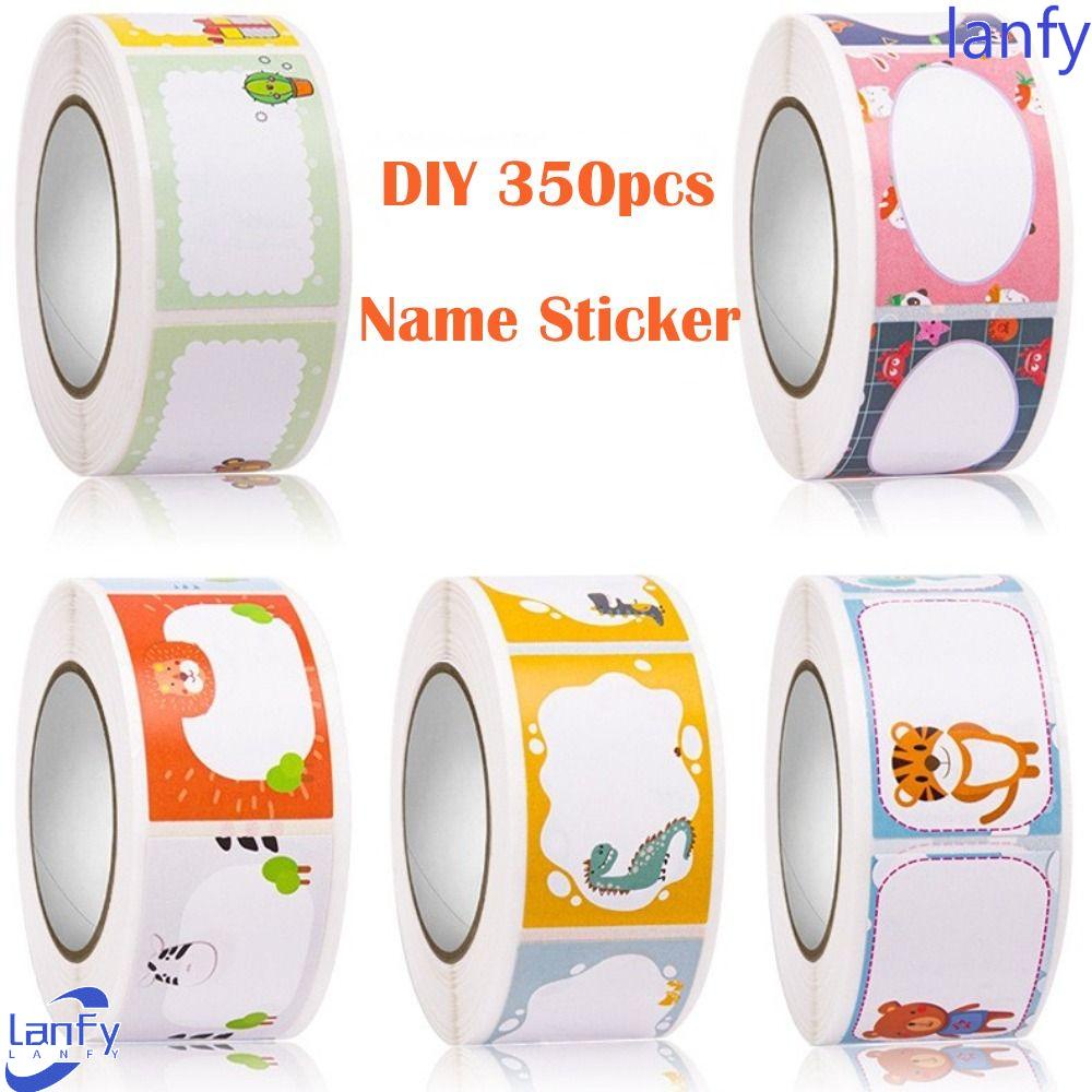 Lanfy Name Tag Stiker Kawaii Kartun Barang-Barang Waterbottle Buku Teks Perekat Diri Label Pribadi