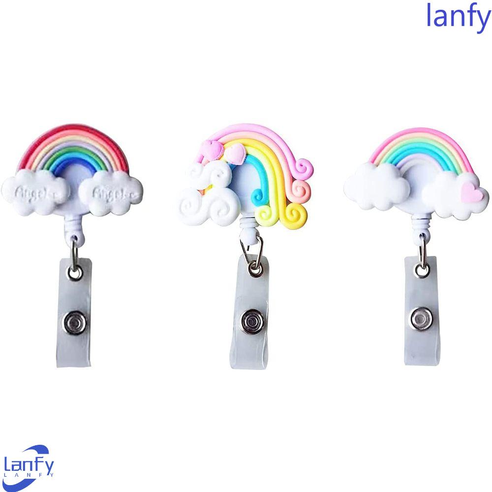 Lanfy Rainbow Badge Reel Colorful Kartun Dada Kartu ID Card Klip Kartu Siswa Pameran Perawat Badge Holder