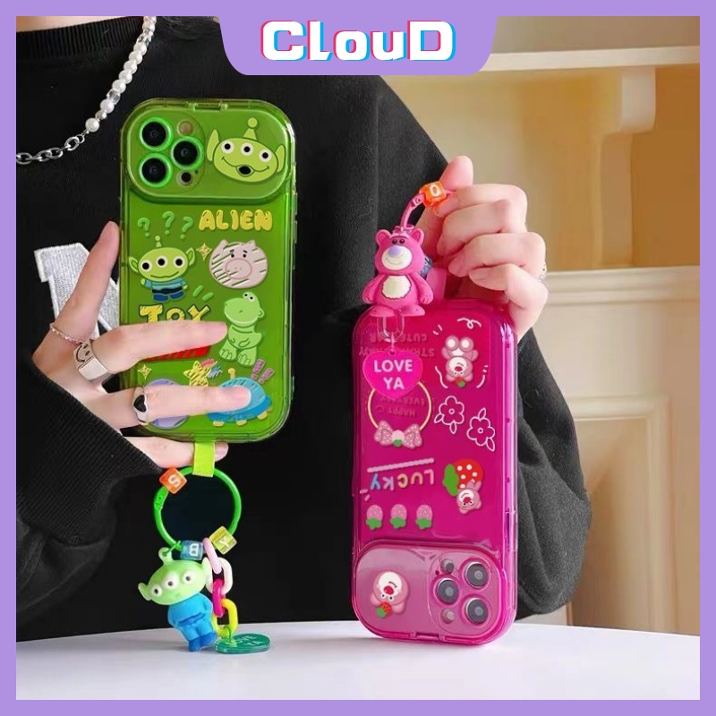 Case Losto Beruang Strawberry Lucu Untuk Oppo A57 A77 A15 A7 A5s A12 A3s A53 A15s A11K A77S A9 A5 A31 A33 2020 A35 Flip Make Up Cermin Lembut Kartun Toy Story Alien Back Cover