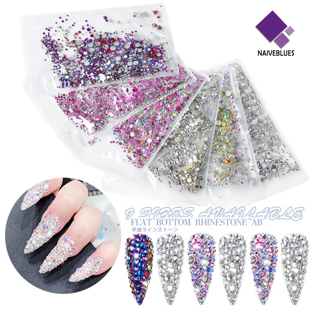[naiveblues] 1440pcs/set DIY Indah Kuku Berlian Imitasi Glitter Indah Kaca Flash Perhiasan Untuk