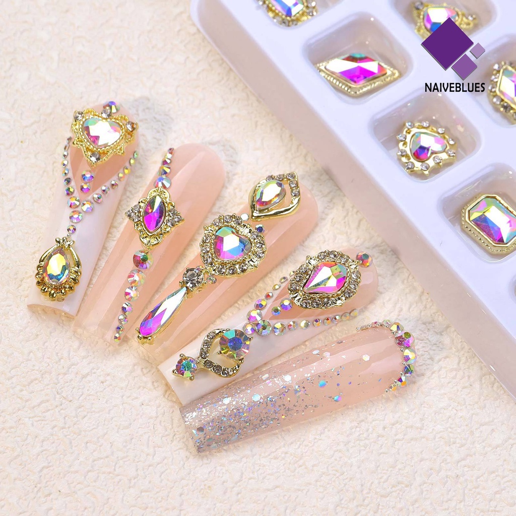 [naiveblues] 20pcs/box Nail Art Decor Tiga Dimensi Bersinar Gloss Berkilau Manicure Berlian Imitasi Alloy Dekor