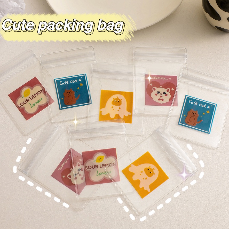 5pcs Kantong Display Perhiasan PVC Transparan Anti-Oksidasi Motif Kartun Lucu Tas Penyimpanan Untuk Cookies Permen Snack Ziplock Packaging Bags