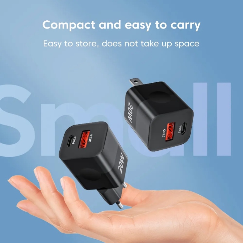 Charger Cepat Handphone Portable USB Type-C 2in1/kepala Cas Tablet Plug US EU UK/Charger Port Ganda PD20W QC3.0 Universal