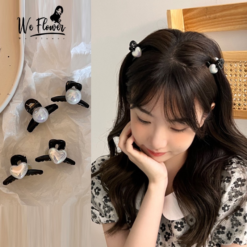 We Flower 1PC Korea Lucu Mutiara Hati Mini Rambut Mengepang Cakar Klip Untuk Wanita Gadis Ins Trendi Kecil Bulat Rambut Jepit Rambut Elegan Aksesoris Styling Rambut