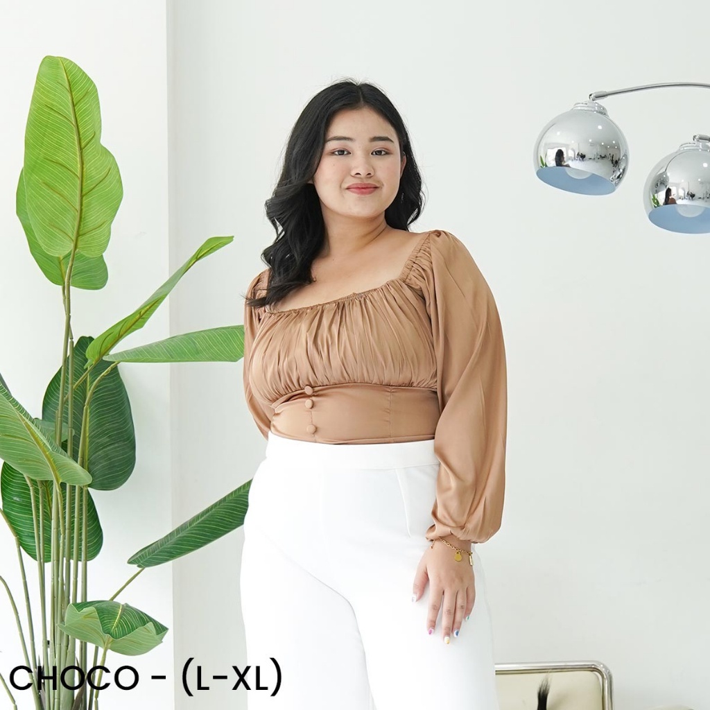 Atasan Lengan Balon Satin Nuna Blouse Top Wanita