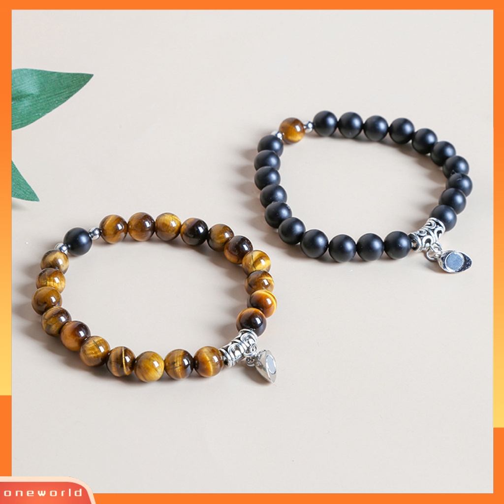 [EONE] 2pcs Gelang Kekasih Manik Dekorasi Hati Ultralight Makna Tiger Eye Stone ic Couple Bracelet Untuk Hari Valentine