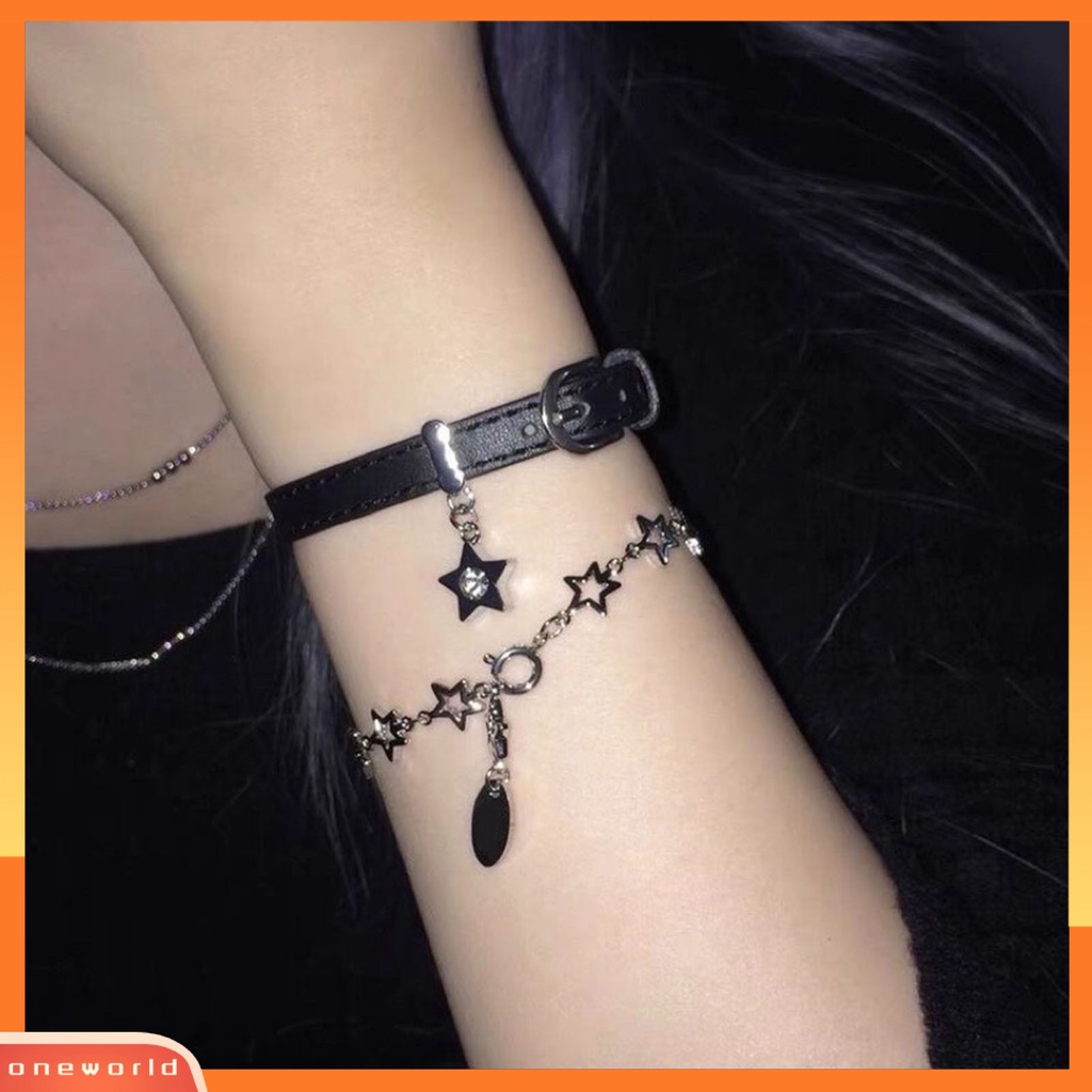 [EONE] Wanita Gelang Punk Adjustable Irregular Belt Gaya Bermata Lebar Hias Hadiah Gadis Bintang Pesona Liontin Gelang Fashion Perhiasan Untuk Pesta