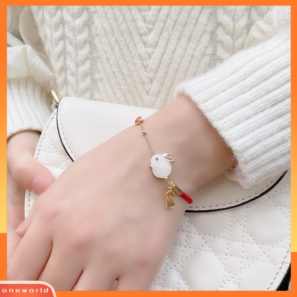 [EONE] Gelang Anyaman Gaya China Meriah Berlian Imitasi Mengkilap Dikepang Tali Merah Adjustable Hias Hadiah Tahun Baru Wanita Gadis Zodiak Kelinci Gelang Tangan Perhiasan Untuk Natal