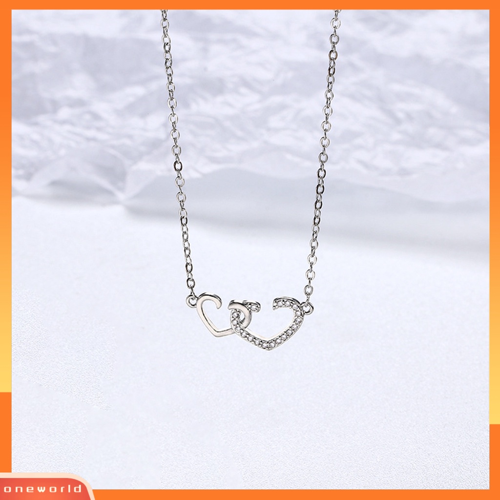 [EONE] Wanita Kalung Berlian Imitasi Mengkilap Elegan Hias Adjustable Perhiasan Hadiah Manis Berongga Ganda Cinta Hati Liontin Kalung Rantai Klavikula Untuk Pesta