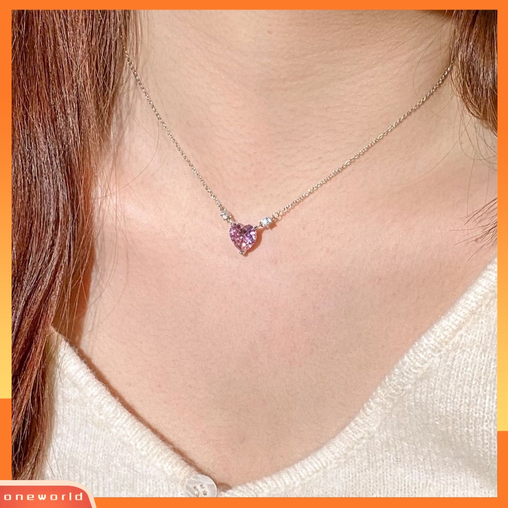 [EONE] Wanita Kalung Elegan Temperamen Hypoallergenic Hadiah Fashion Perhiasan Shiny Faux Crystal Heart Pendant Wanita Kalung Klavikula Untuk Pacaran