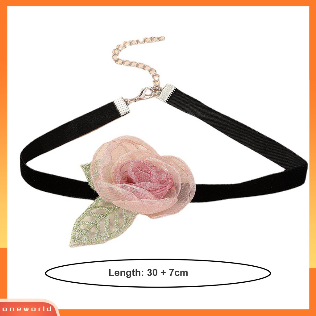 [EONE] Bunga Tipis Wanita Choker Retro Elegan Tali Hitam Daun Hijau Adjustable Wanita Kerah Kalung Perlengkapan Pesta