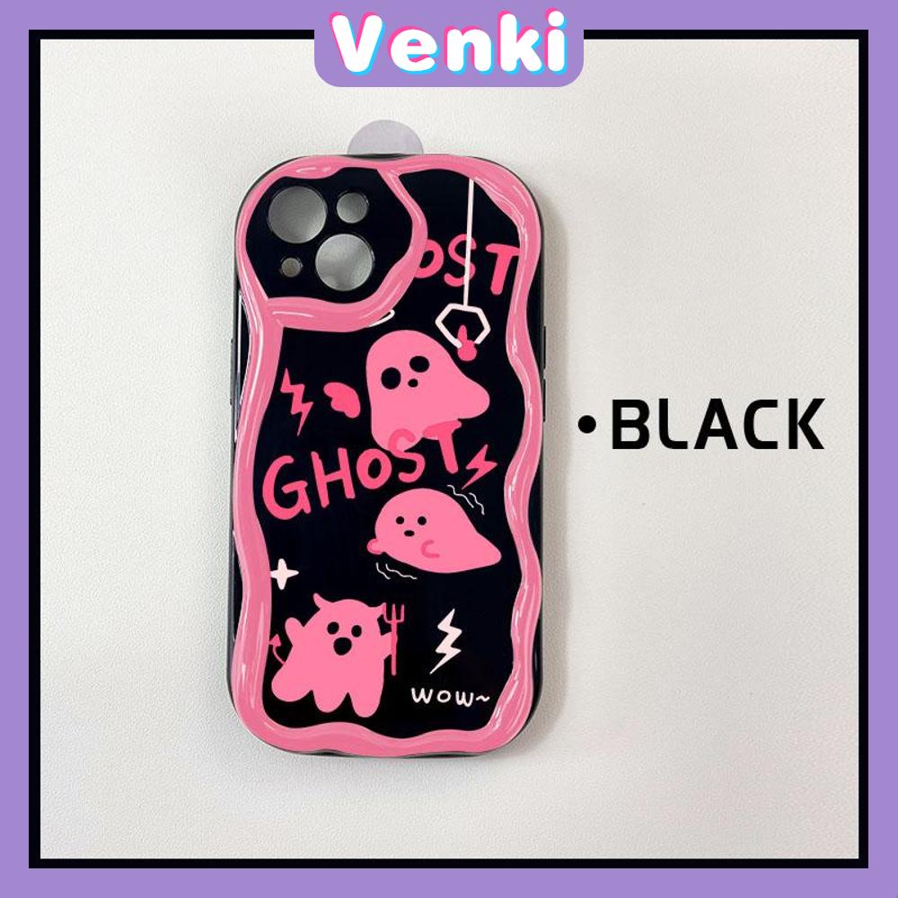 VENKI - For iPhone 11 iPhone Case 3D Curved Edge Wave Glossy Black TPU Airbag Shockproof Camera Cover Pink Ghost Compatible with iPhone 14 13 Pro max 12 Pro Max xr xs max 7 8Plus