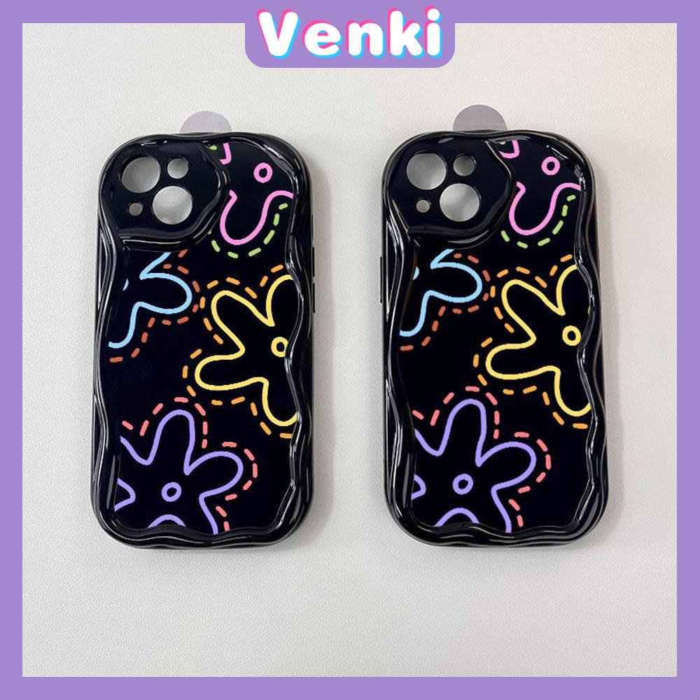 VENKI - For iPhone 11 iPhone Case 3D Curved Edge Wave Glossy Black TPU Airbag Shockproof Camera Cover colored flower Compatible with iPhone 14 13 Pro max 12 Pro Max xr xs max 7Plus