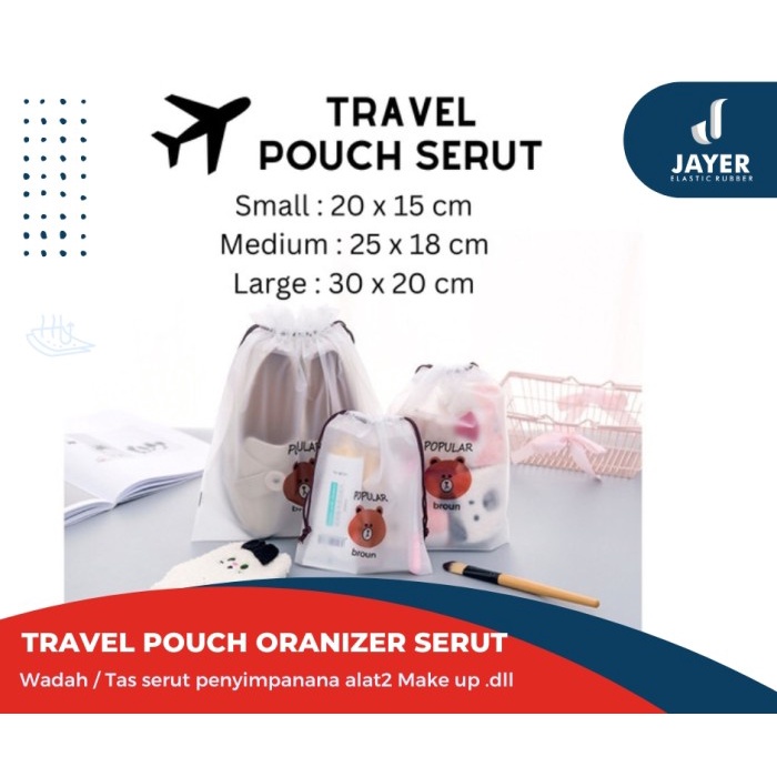 Travel pouch serut polos Multi Ukuran / Kantong tas Travel Organizer