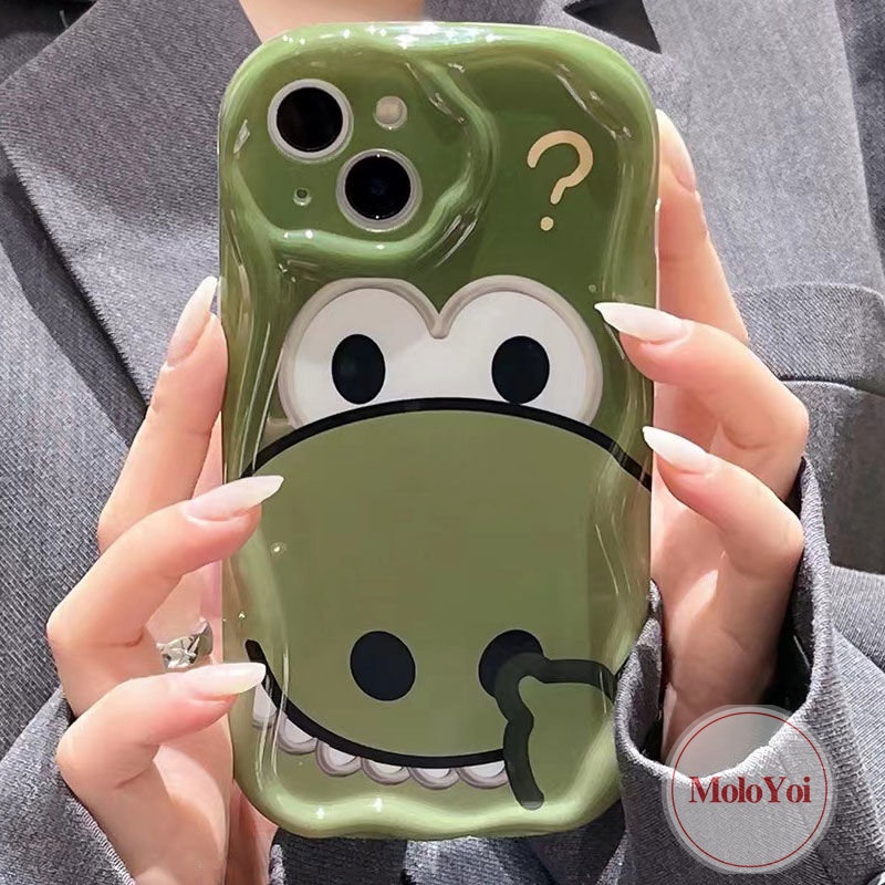 IPHONE Case Dinosaurus Kecil Lucu Kompatibel Untuk Iphone11 7 8 6s 6 Plus 12 13 14 Pro Max XR X XS Max SE 2020 Kartun 3D Wavy Curved Edge Glossy Shockproof Tpu Soft Cover