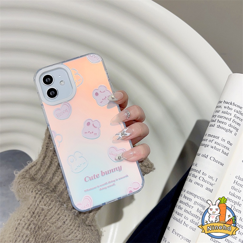 Casing iPhone Neon Kompatibel Untuk Iphone14 13 12 11 Pro Max X Xr Xs Max8 7 6 Plus SE 2020 Kartun Beruang Laser Bening Matte Casing Ponsel Anti Pecah Silikon Lembut TPU Penutup Belakang