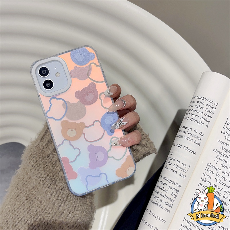 Casing iPhone Neon Kompatibel Untuk Iphone14 13 12 11 Pro Max X Xr Xs Max8 7 6 Plus SE 2020 Kartun Beruang Laser Bening Matte Casing Ponsel Anti Pecah Silikon Lembut TPU Penutup Belakang