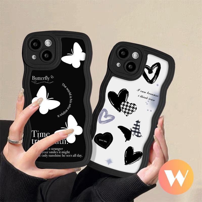 Casing Soft Tepi Bergelombang Love Heart Untuk Redmi Note11 9 8 10s 11s 9s Pro Max 10 Redmi A1 10C 10A 12C 9 A1+9T 10 9A 9C NFC Mi 11T Pro POCO M3 X3 NFC Pro Fashion Fantasy Case Kupu-Kupu