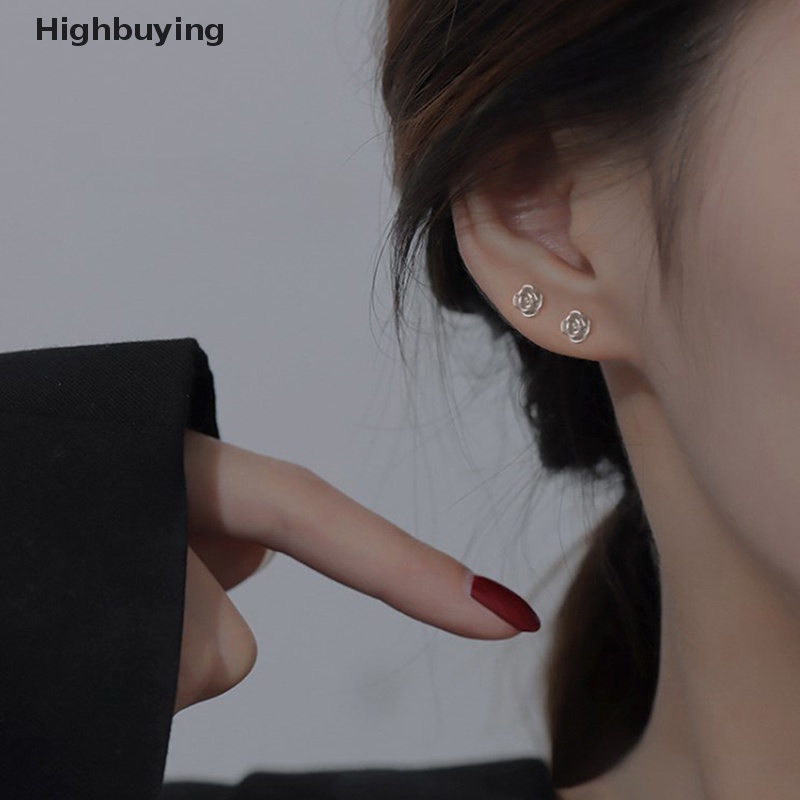 Hbid French Rose Women Earrings Berongga Keluar Sederhana Bunga Dan Hati Stud Earrings Perhiasan Tindik Glory