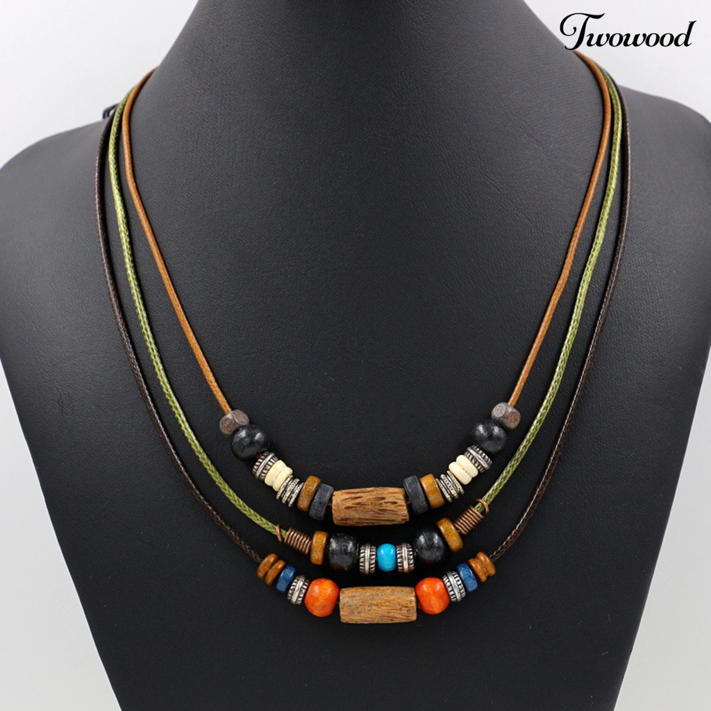 Twowood Kalung Rantai Kepribadian Beberapa Layer Manik-Manik Bohemian Retro Gaya Etnik Sweater Braided Necklace Jewelry Accessory