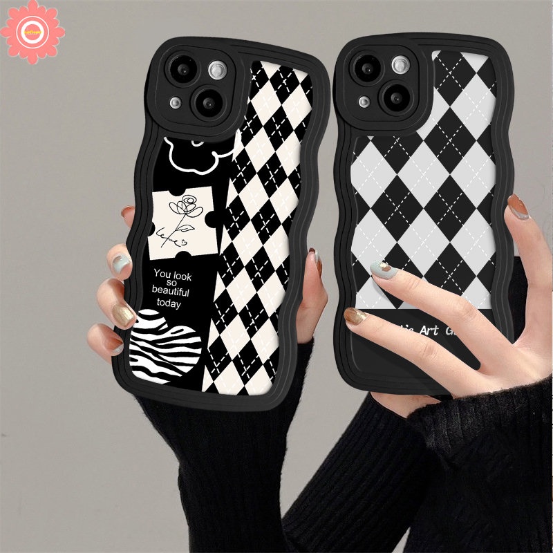 Case Untuk Realme C53 C55 C12 C33 C25Y C11 C25s C21Y C35 C25 C15 10 9i 7 5 6i 8 5s 8i 5i 9 Pro+7i C20A C3 C30 C20 C17 Romantic Art Gallery Checkerboard Bunga Lembut Bergelombang Penutup Tepi