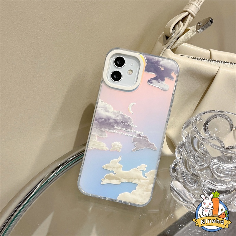 Ins Niche High-end iPhone Case Kompatibel Untuk Iphone14 13 12 11 Pro Max X Xr Xs Max8 7 Plus SE 2020 Warna Permen Laser Pola Awan Melamun Casing Ponsel Bumper Shockproof Soft Cover