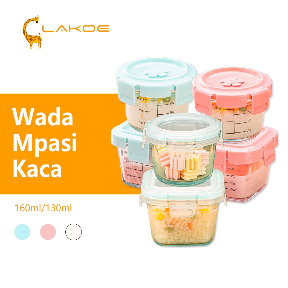 	 LAKOEINDONESIA Tempat Kotak Mpasi Kaca Wadah Mpasi Kaca Penyimpanan Mpasi Glass Baby Food Container	
