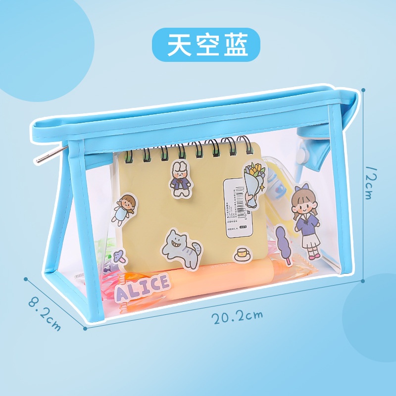 PC0013 Tempat Kotak Tepak Pensil Transparan Korea Tas Make up Kosmetik MOTIF B - Biru