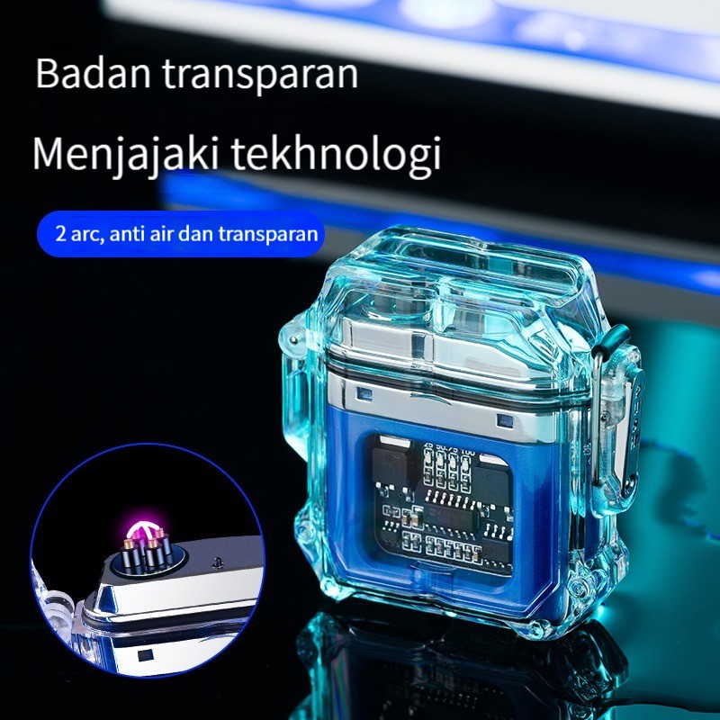 Korek Api Elektrik Fingerprint Touch Sensor LED Display HY6051 Transparan Shell Tahan Air Pulsa Elektronik Lebih Ringan Outdoor Tahan Angin Tahan Air Arc Pemantik Rokok