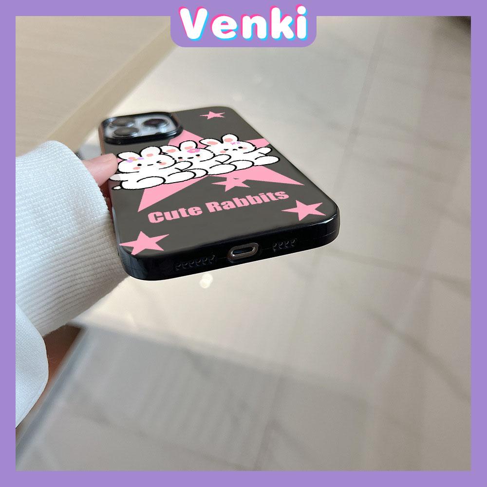 VENKI - For iPhone 11 iPhone Case Black Glossy TPU Soft Case Shockproof Protection Camera Cute Love Rabbit Compatible with iPhone 14 13 Pro max 12 Pro Max xr xs max 7Plus 8Plus