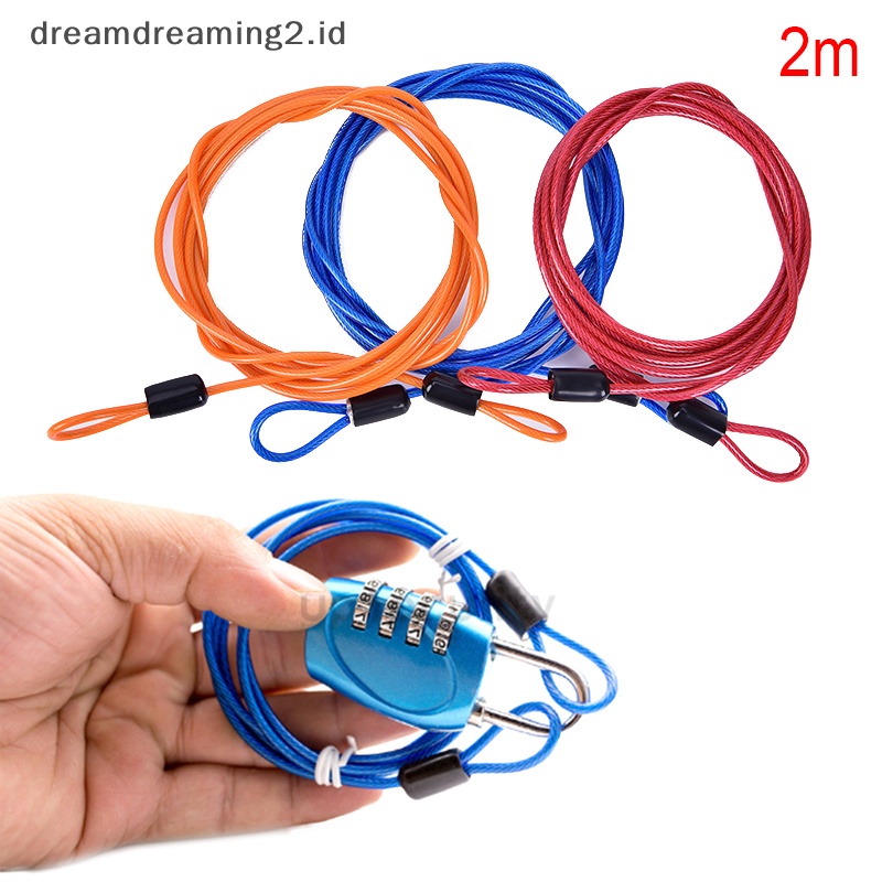 (drea) 2meter Keamanan Sepeda Kabel Loop Ganda Bahan Baja Dikepang Kuat Untuk Kunci Rantai Sepeda  //