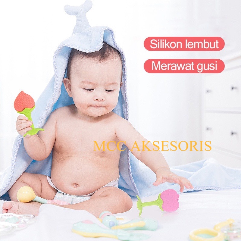 MCC Teether Bahan Silikon Baby Fruit Teether Gigitan Teether Gigitan Bentuk Buah Bahan Silikon BPA FREE