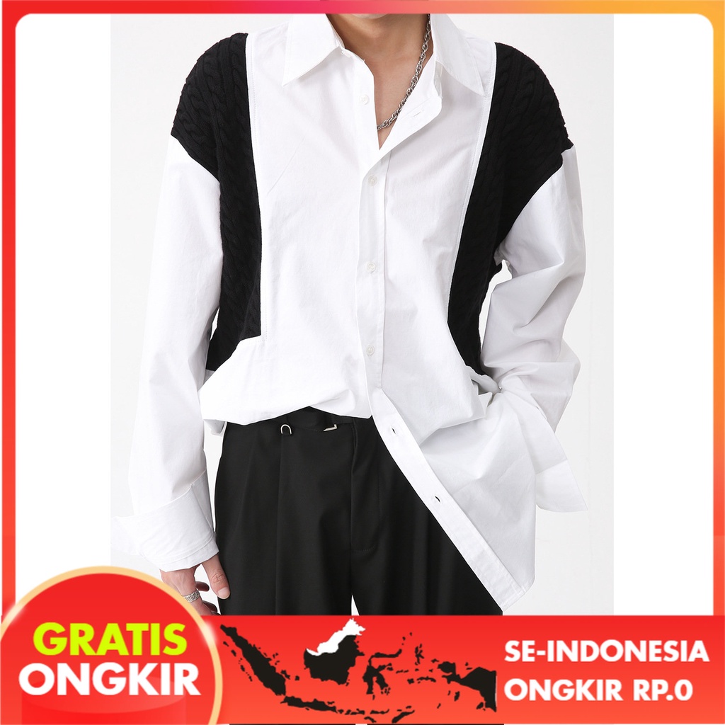 Kemeja Pria Mtlclothes  Pria | Kemeja Kerah Piring Besar   Korea Warna Kontras Lengan Panjang   2023